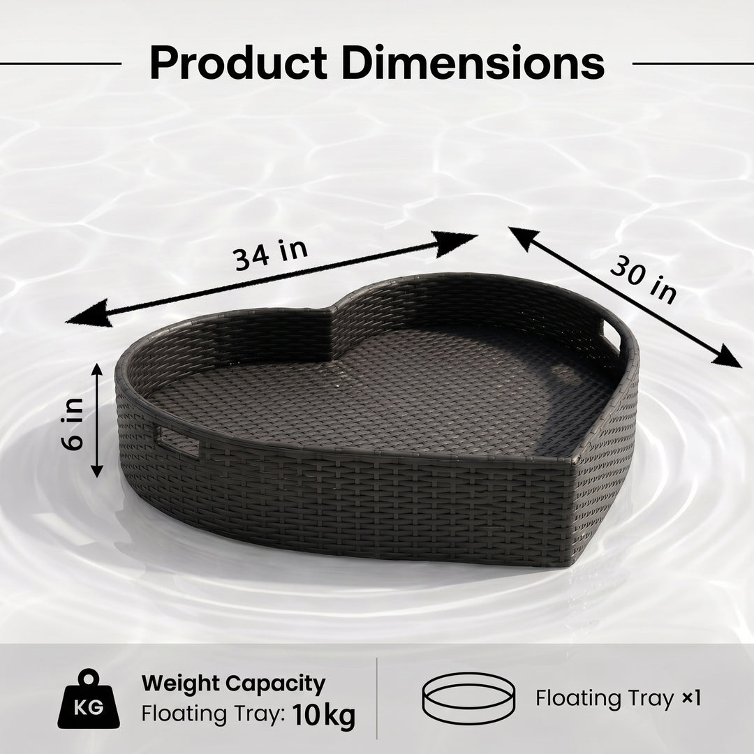 Núria Luxury Floating Serving Tray For Swimming Pool - Black (Heart Shape)