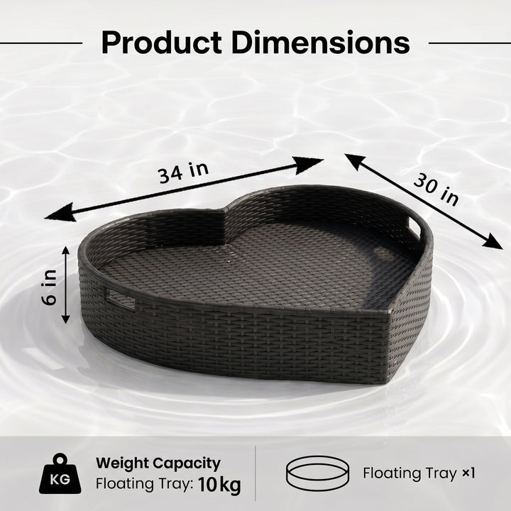 Núria Luxury Floating Serving Tray For Swimming Pool - Black (Heart Shape)