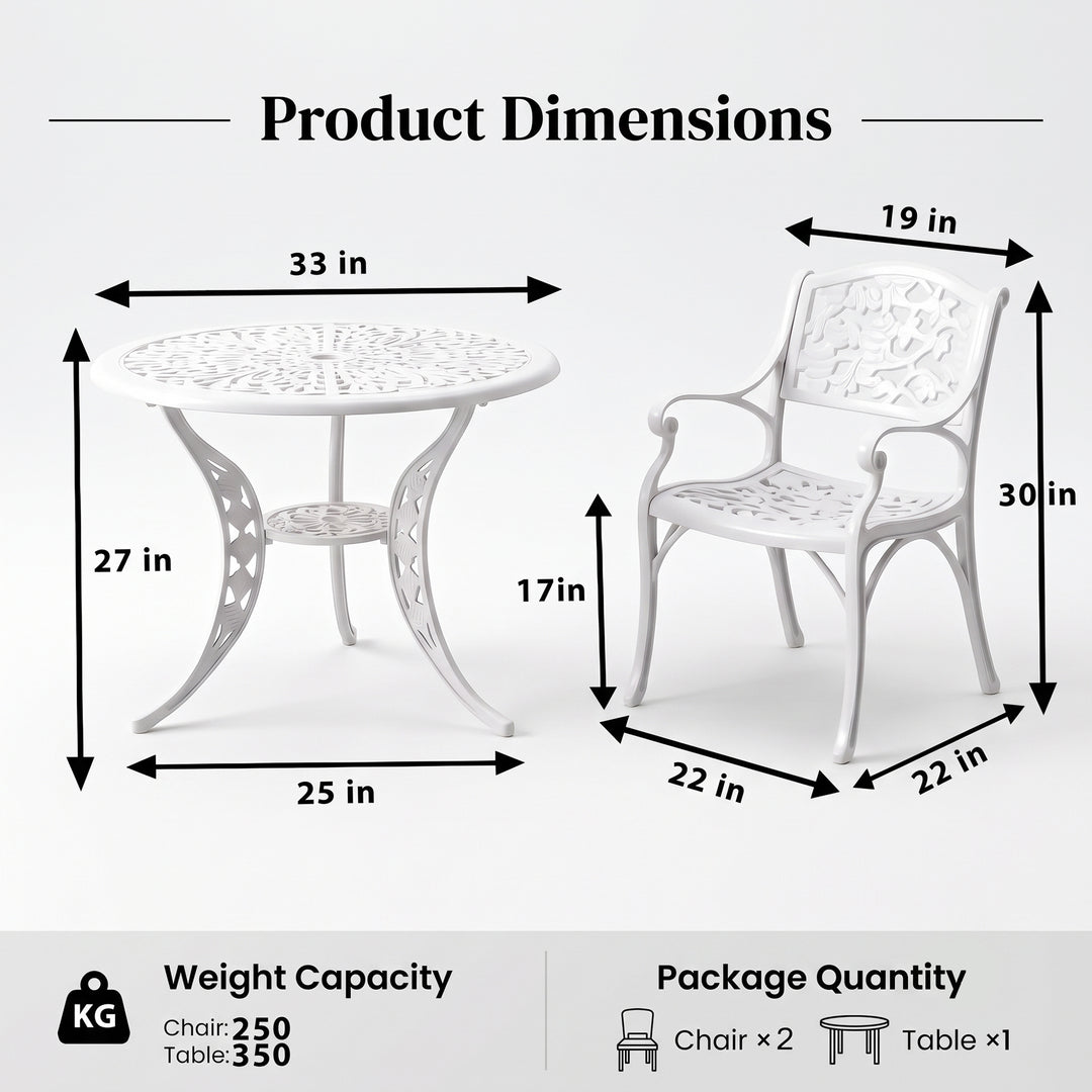 Rahel Cast Aluminium Garden Patio Seating 3 Chair and 1 Table Set