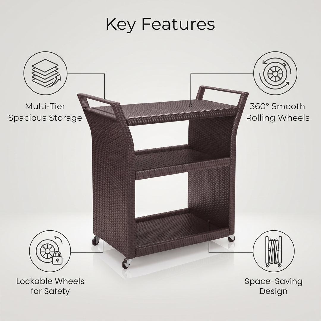 Hilde Outdoor Patio Bar Serving Cart (Brown)