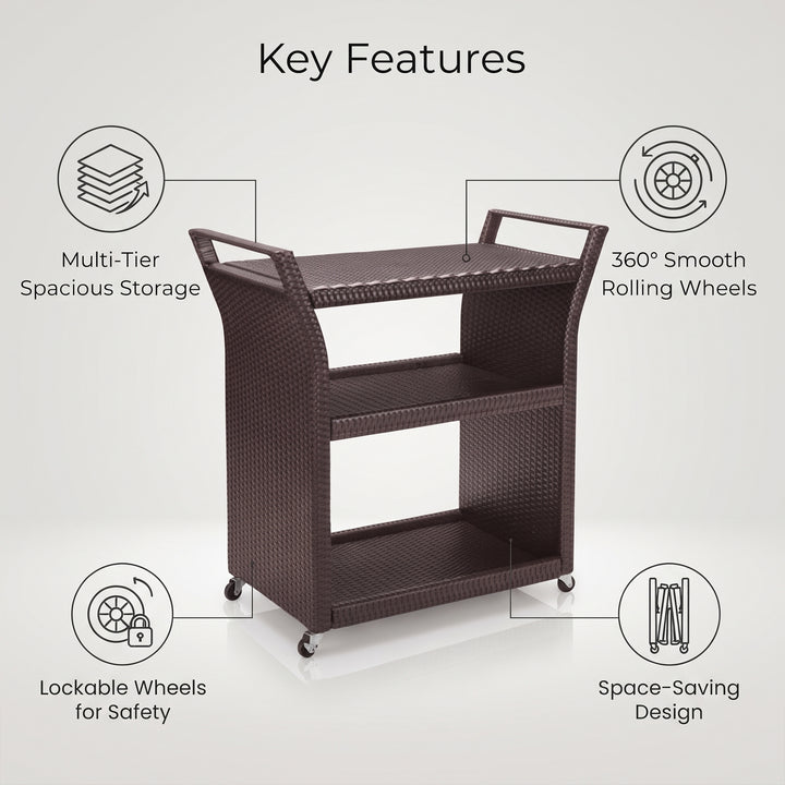 Hilde Outdoor Patio Bar Serving Cart (Brown)
