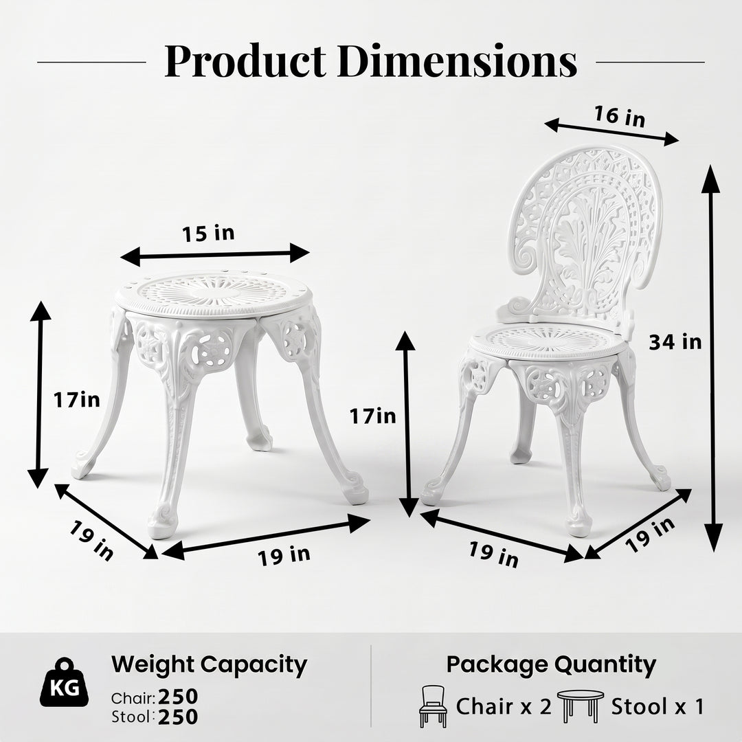 Zinc Cast Aluminium Garden Patio Seating 2 Chair and 1 Table Set