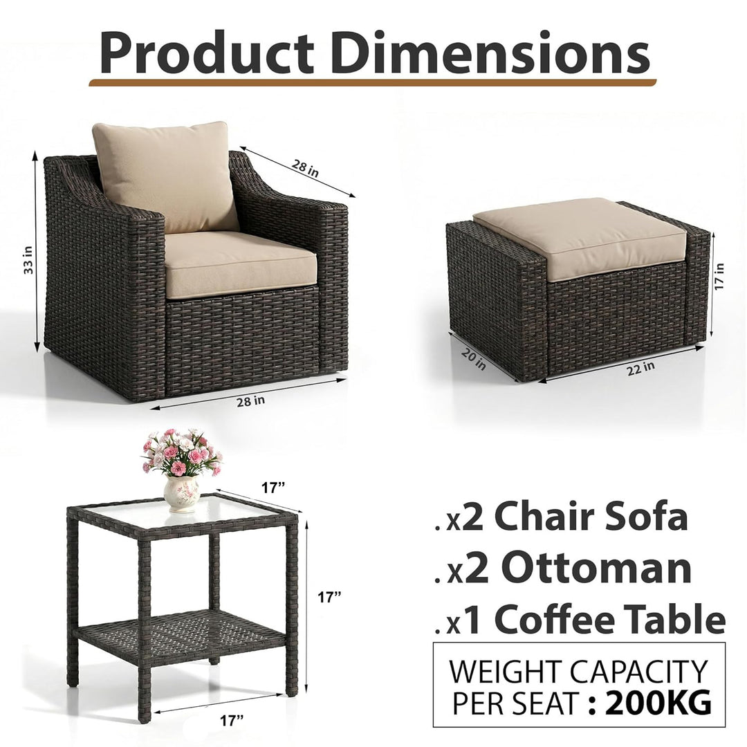 Allesi Outdoor Patio Sofa Set 2 Single Seater , 2 ottoman and 1 Center Table Set (Black)