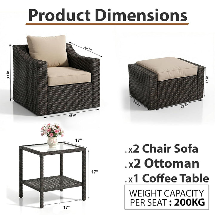 Allesi Outdoor Patio Sofa Set 2 Single Seater , 2 ottoman and 1 Center Table Set (Black)
