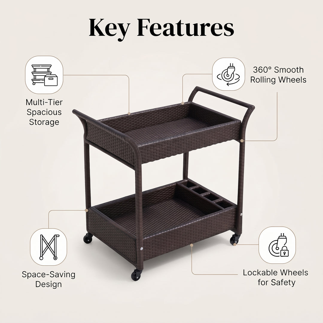 Avis Outdoor Patio Bar Serving Cart (Dark Brown)