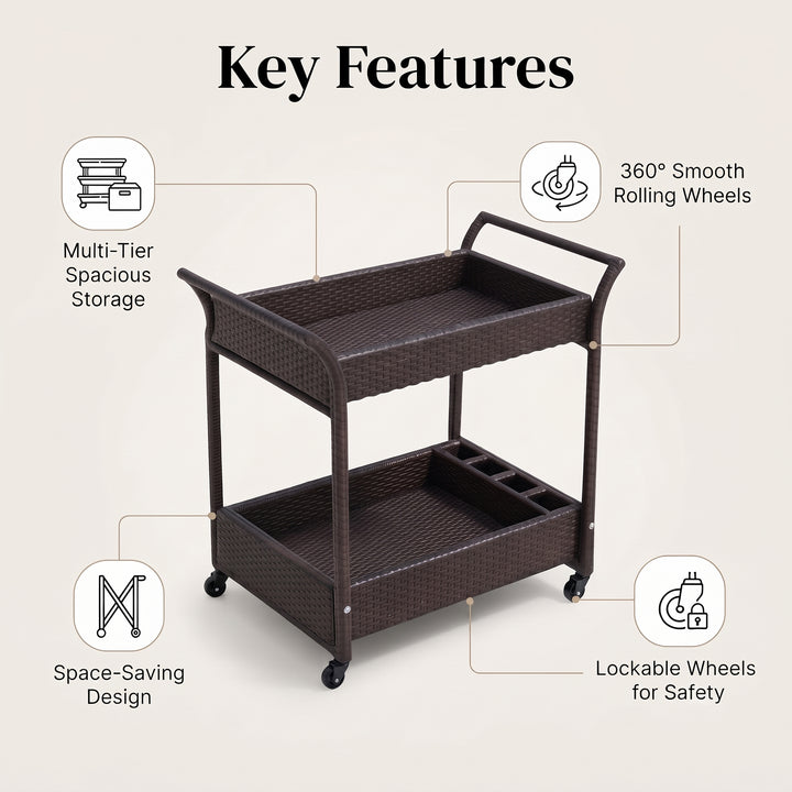 Avis Outdoor Patio Bar Serving Cart (Dark Brown)