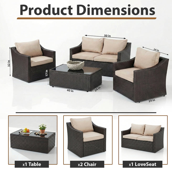 GRAVITO Outdoor Sofa Set 2 Seater, 2 Single seater and 1 Center Table (Brown)