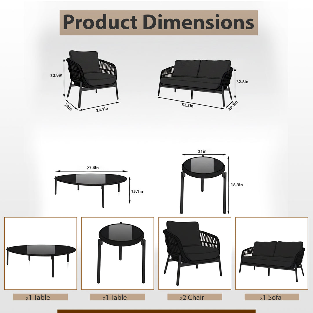 Seibi Outdoor Garden Balcony Sofa Set 2 Seater , 2 Single Seater 2 Center Table Set Braided and Rope