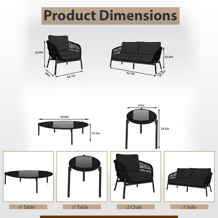 Seibi Outdoor Garden Balcony Sofa Set 2 Seater , 2 Single Seater 2 Center Table Set Braided and Rope