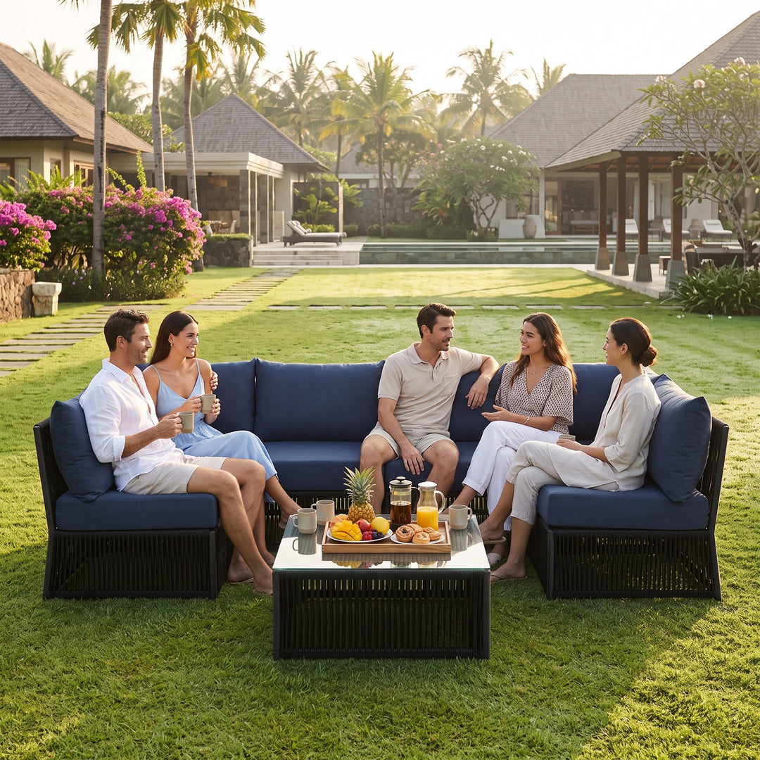 Jerez Outdoor Sofa Set 6 Seater and 1 Center Table Set Braided & Rope