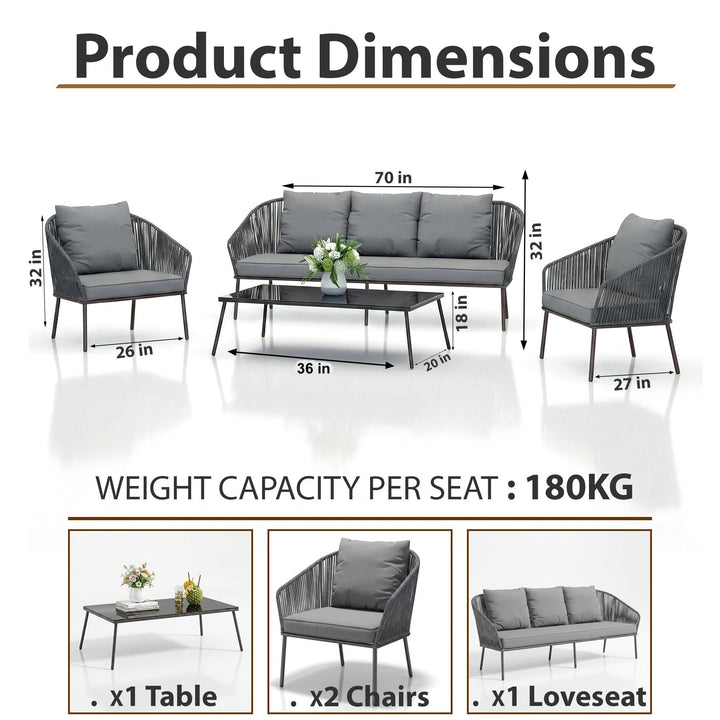 Shed Outdoor Sofa Set 3 Seater , 2 Single seater and 1 Center Table Set Braided & Rope