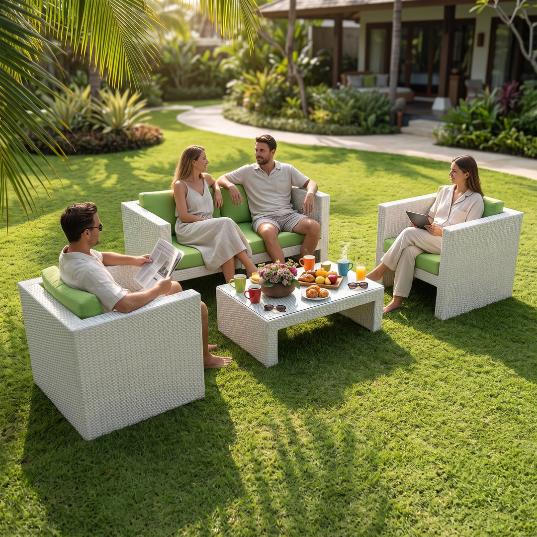 Gucci Outdoor Garden Balcony Sofa Set 2 Seater , 2 Single seater and 1 Center Table Set (White)