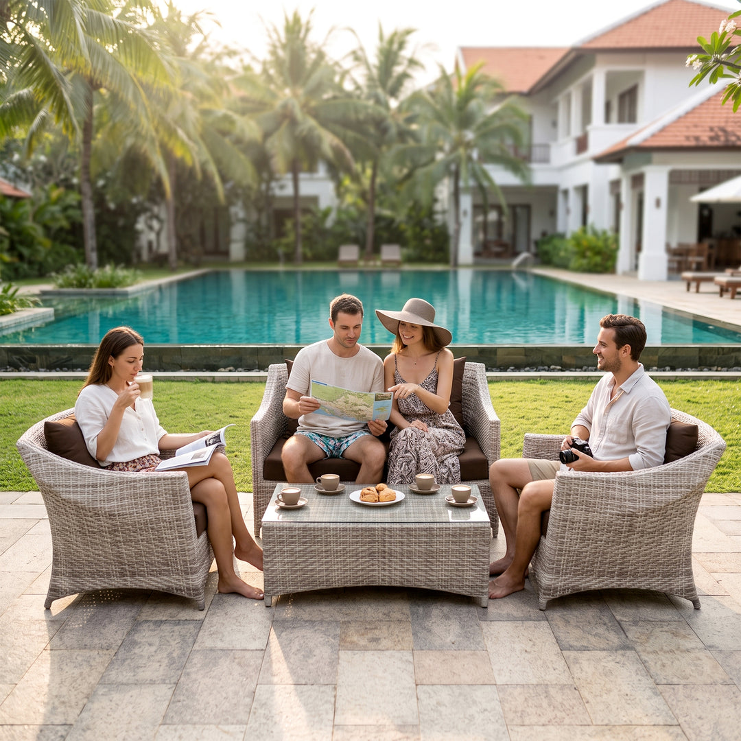 Gerardo Outdoor Sofa Set 2 Seater, 2 Single seater , 1 Center table (Seashell)