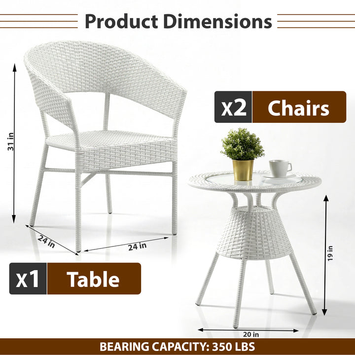 Tessa Outdoor Patio Seating Set 2 Chairs and 1 Table Set (White)