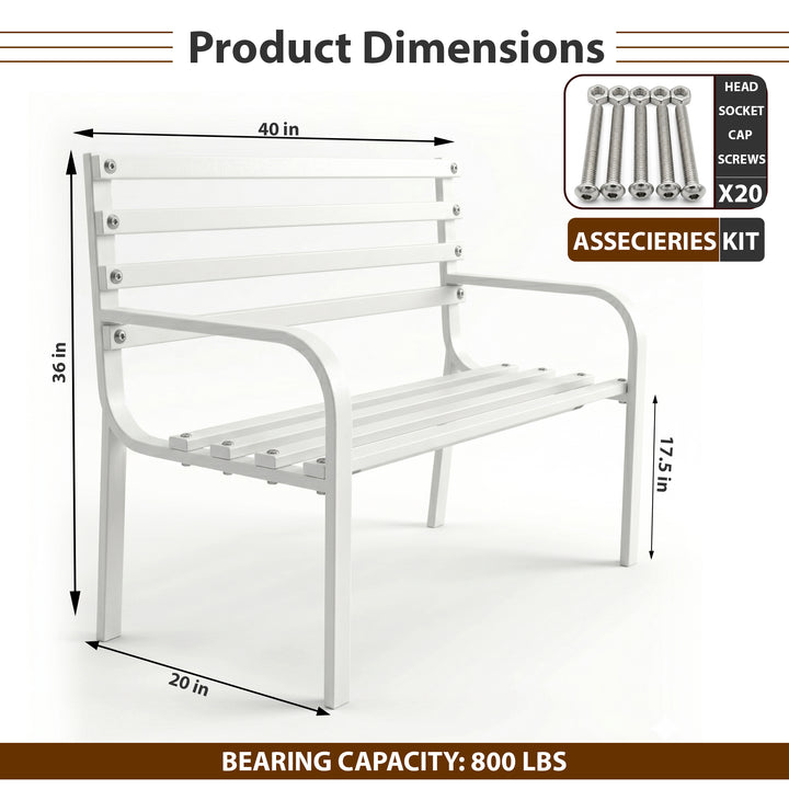 Boho Metal 2 Seater Garden Bench for Outdoor Park - (White)