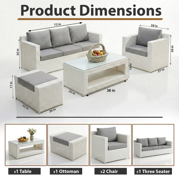 Nicholas Outdoor Sofa Set 3 Seater , 2 Single seater With Ottoman and 1 Center Table Set (White)