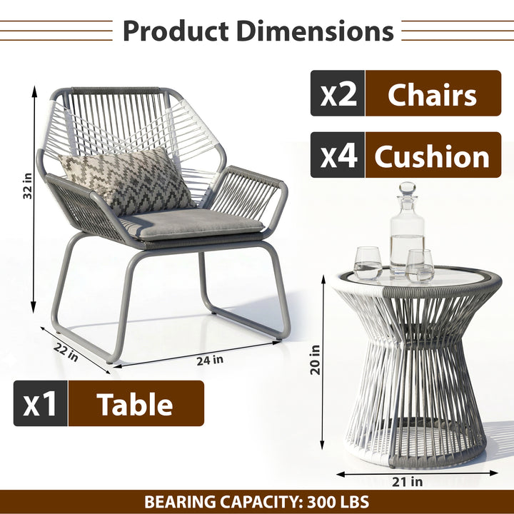Crimson Outdoor Patio Seating Set 2 Chairs and 1 Table Set (White + Dark Grey)
