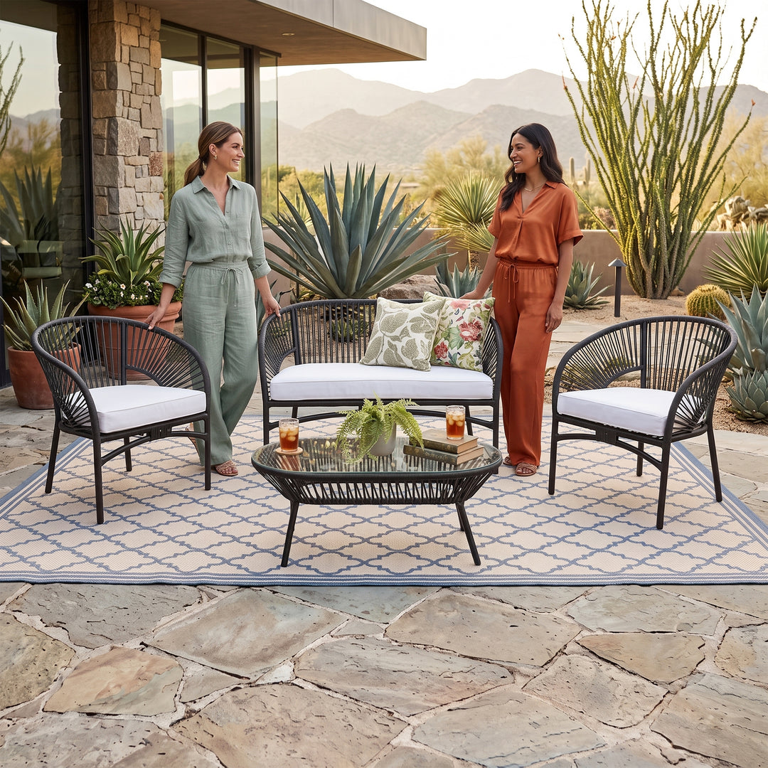 Amedea Outdoor Sofa Set 2 Seater , 2 Single seater and 1 Center Table (Black + White)