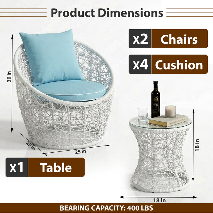 Rockstar Outdoor Patio Seating Set 2 Chairs and 1 Table Set (White)