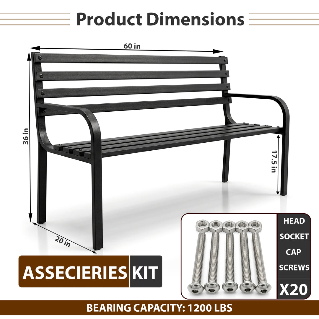 Faam Metal 3 Seater Garden Bench for Outdoor Park - (Black)