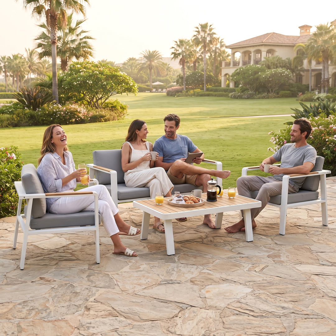 Marino Outdoor Sofa Set 2 Seater , 2 Single seater and 1 Center Table (White)