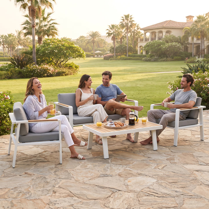 Marino Outdoor Sofa Set 2 Seater , 2 Single seater and 1 Center Table (White)