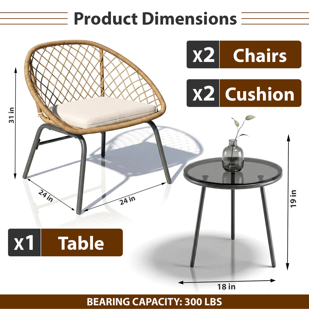 Pyros Outdoor Patio Seating Set 2 Chairs and 1 Table Set (Beige)