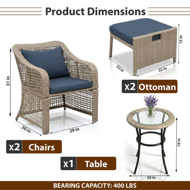 Chou OUTDOOR PATIO SEATING SET 2 CHAIRS 2 OTTOMAN AND TABLE SET (BROWN)