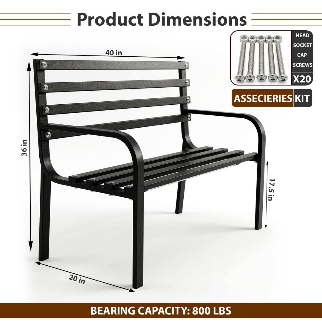 Timber Metal 2 Seater Garden Bench for Outdoor Park - (Black)
