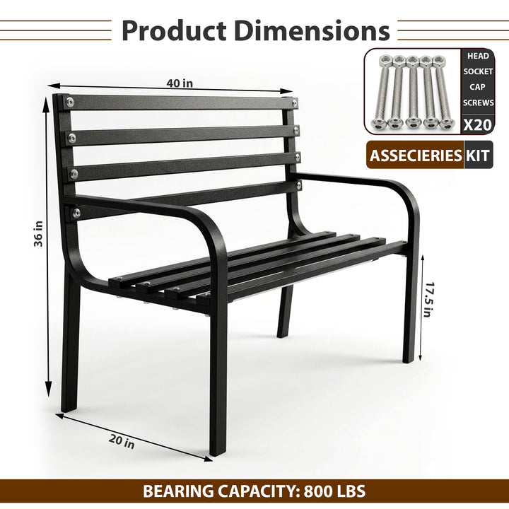 Timber Metal 2 Seater Garden Bench for Outdoor Park - (Black)