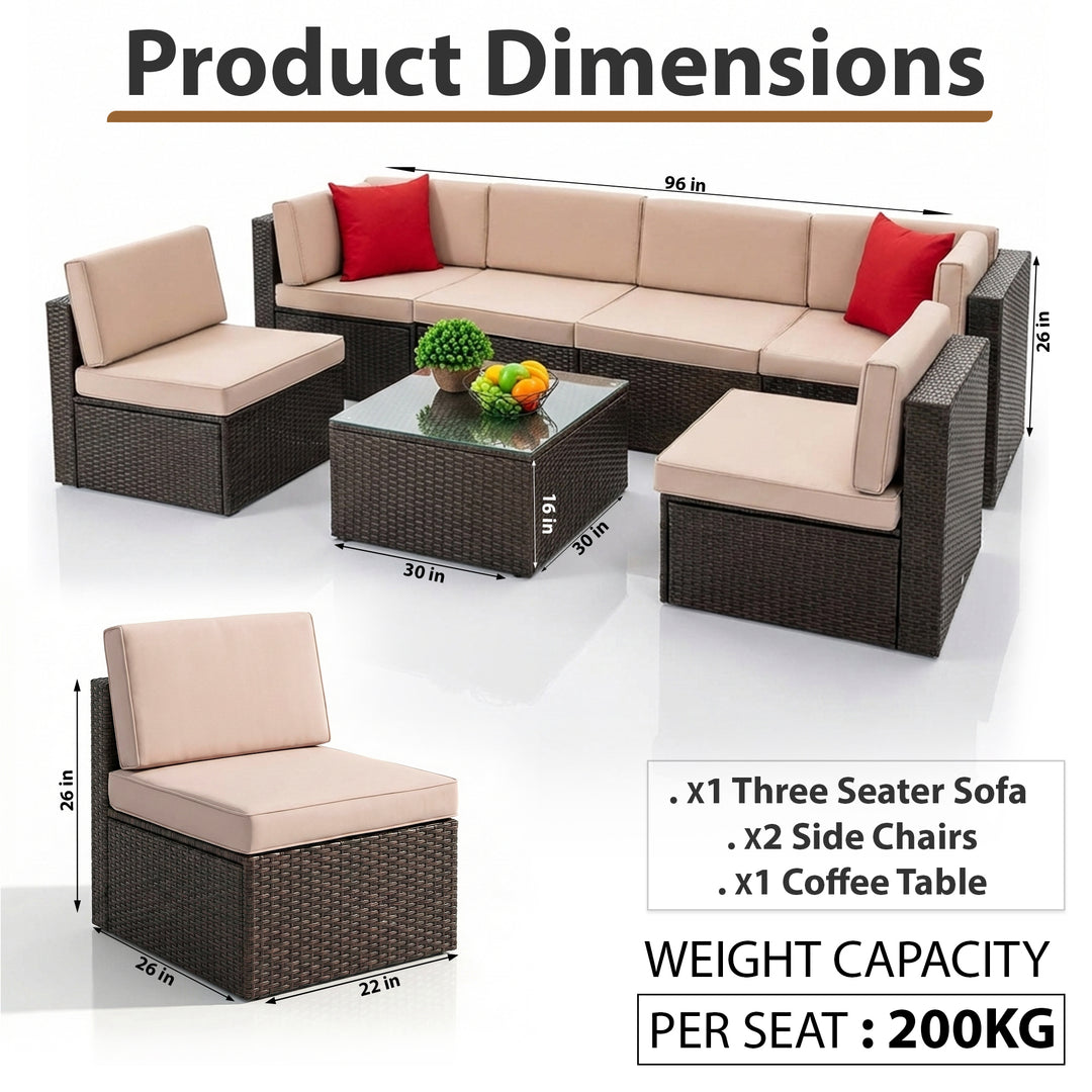 Carni Outdoor Patio Sofa Set 6 seater and 1 Center Table (Brown)
