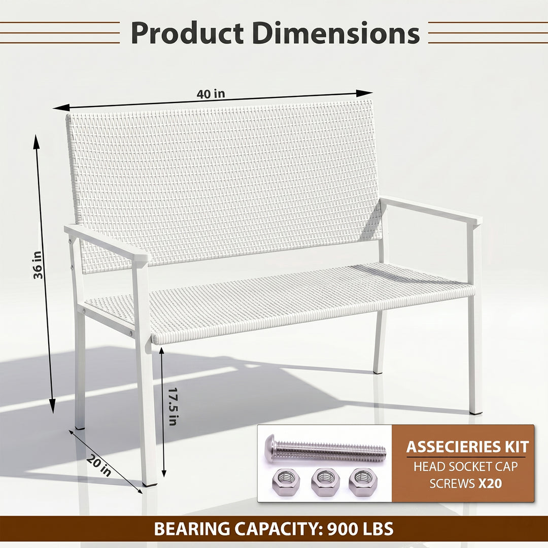 Bolton Wicker 2 Seater Garden Bench for Indoor & Outdoor Park - (White)