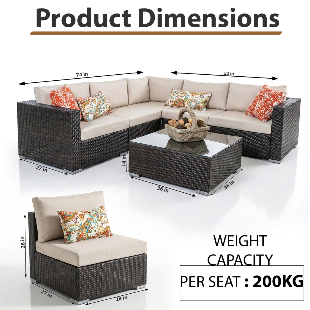 Marea Outdoor Patio Sofa Set 6 seater and 1 Center Table (Brown)