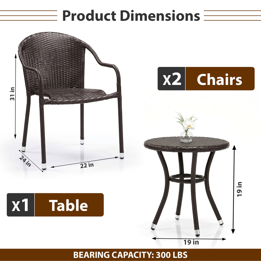 Bovina Outdoor Patio Seating Set 2 Chairs and 1 Table Set (Brown)