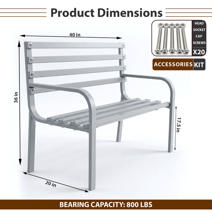 Deco Metal 2 Seater Garden Bench for Outdoor Park - (Grey)