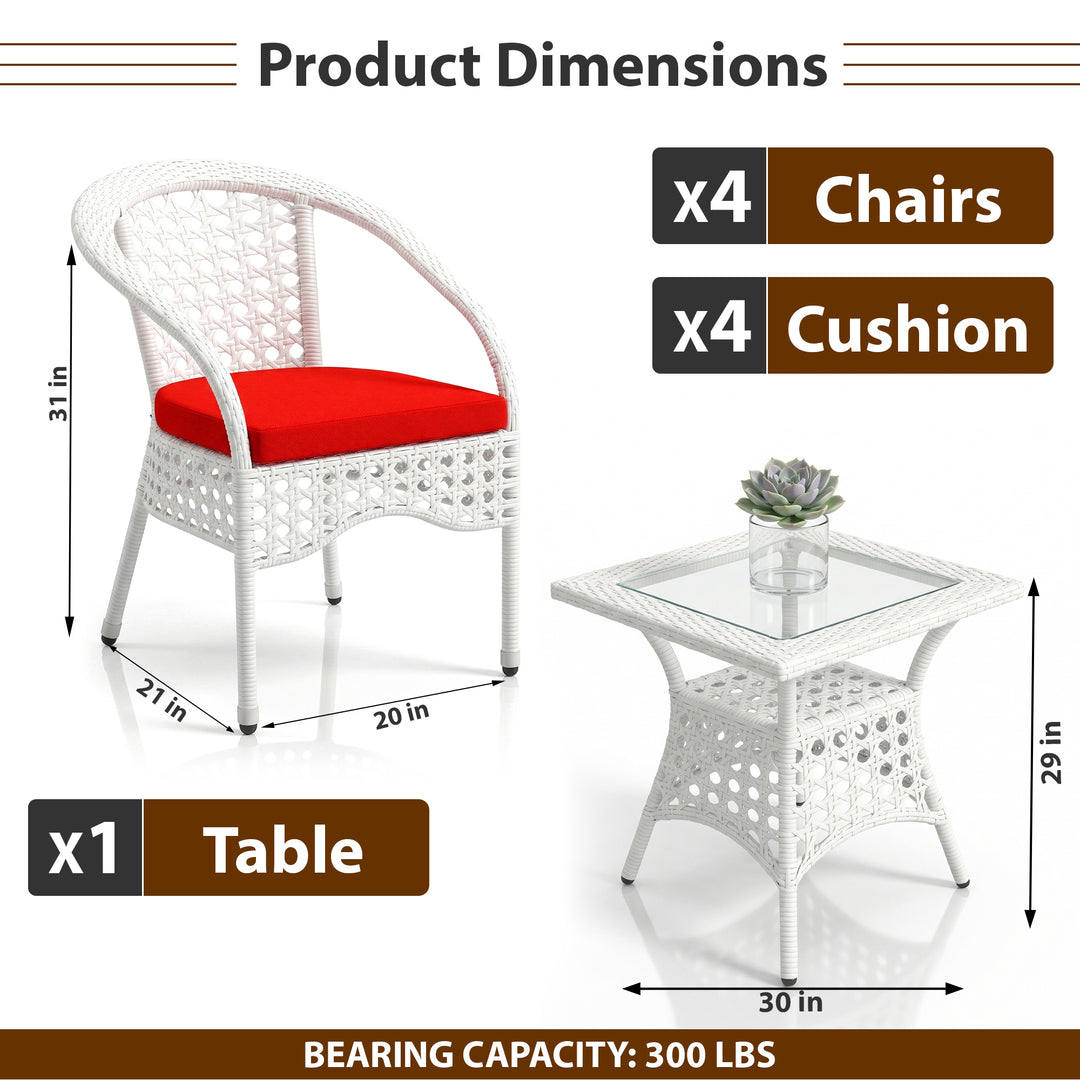 Koiki Outdoor Patio Seating Set 4 Chairs and 1 Table Set (White)