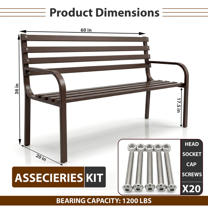 Bean Metal 3 Seater Garden Bench for Outdoor Park - (Brown)