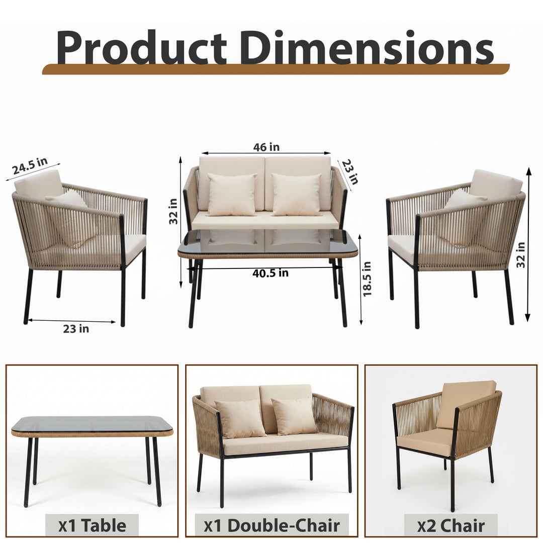 Parna Outdoor Garden Balcony Sofa Set 2 Seater , 2 Single Seater 1 Center Table Set Braided and Rope