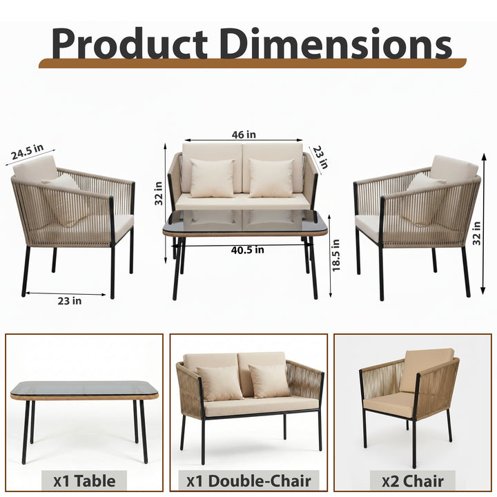 Parna Outdoor Garden Balcony Sofa Set 2 Seater , 2 Single Seater 1 Center Table Set Braided and Rope