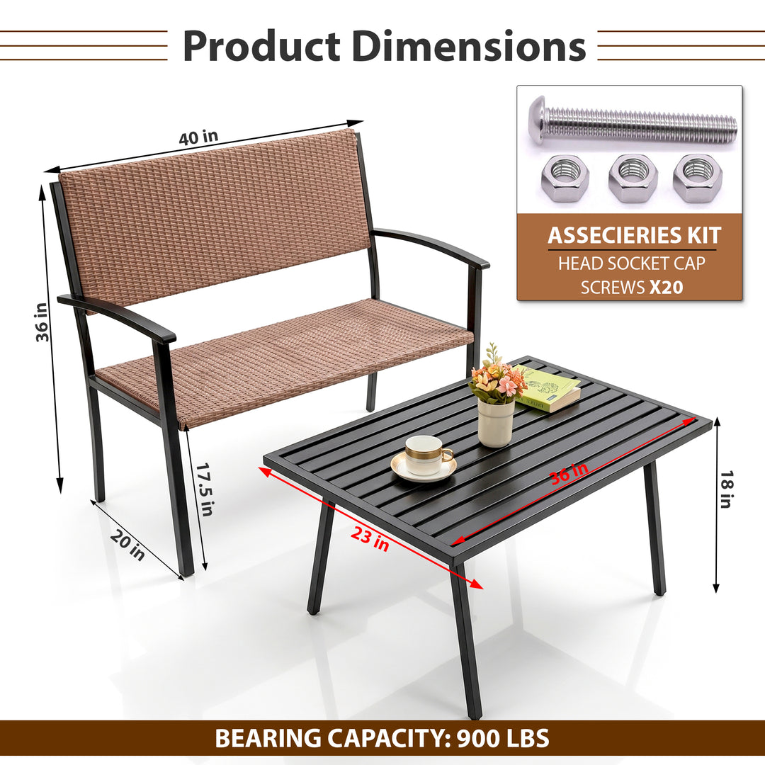 Zac Wicker 2 Seater and 1 Table Garden Bench for Outdoor Park - (Honey)