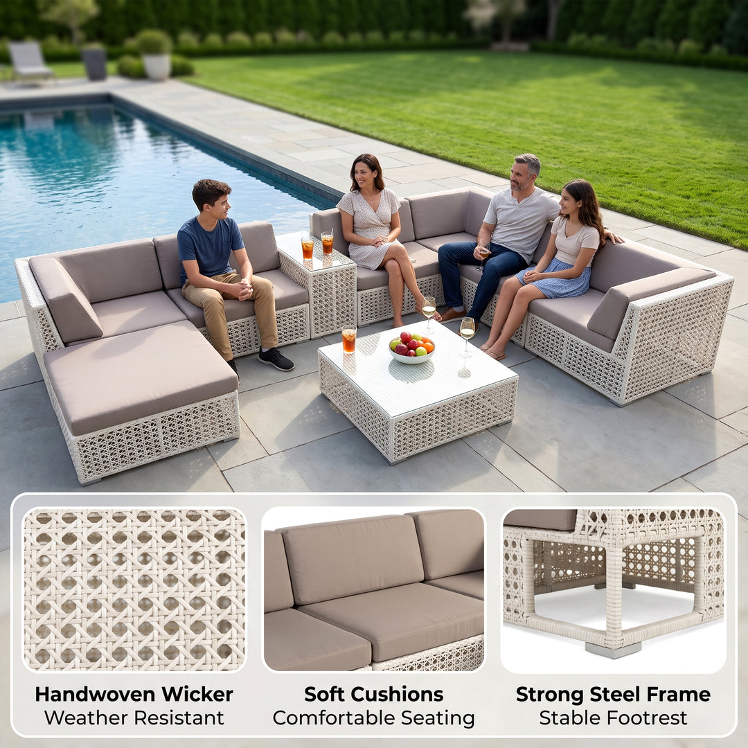 Ludovica Outdoor Patio Sofa Set 6 Seater , 1 Footstool , 1 Side table and 1 Center Table (White)