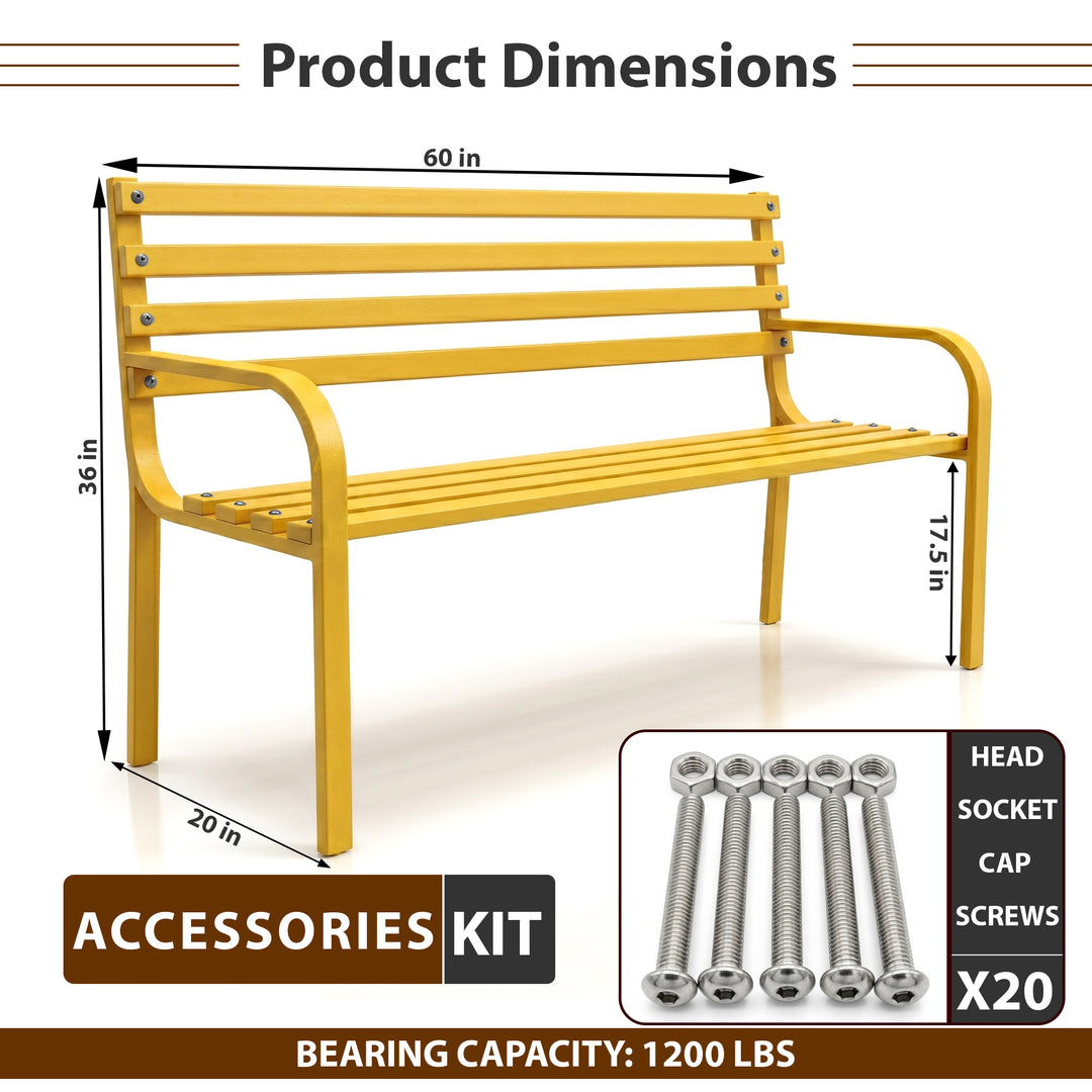 Vice Metal 3 Seater Garden Bench for Outdoor Park - (Yellow)