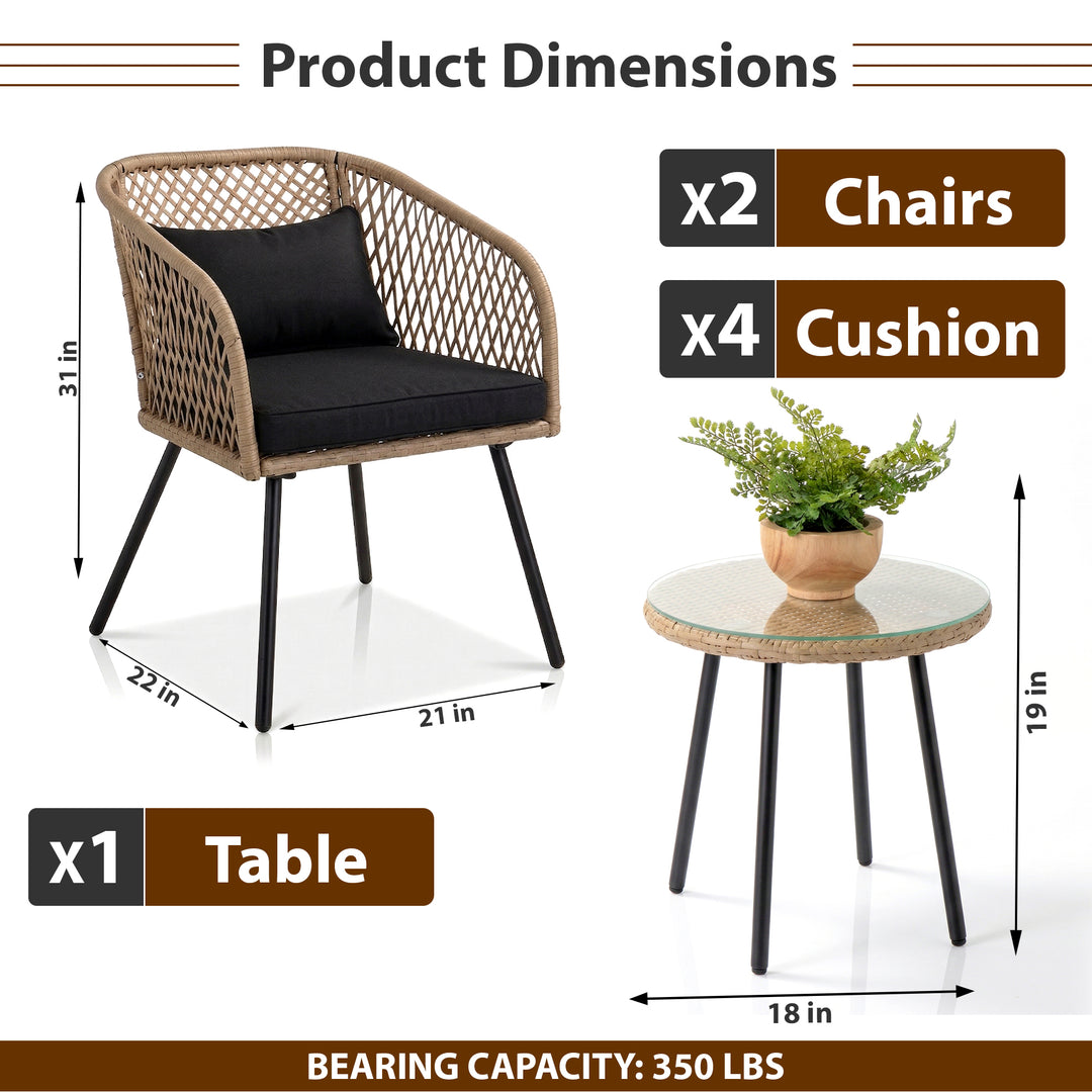 Seidel Outdoor Patio Seating Set 2 Chairs and 1 table Set (Tan)