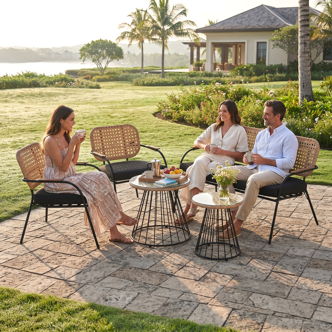 Meta Outdoor Garden Balcony Sofa Set 2 Seater , 2 Single seater , 1 side table and 1 Center Table  Set (Honey + Grey)