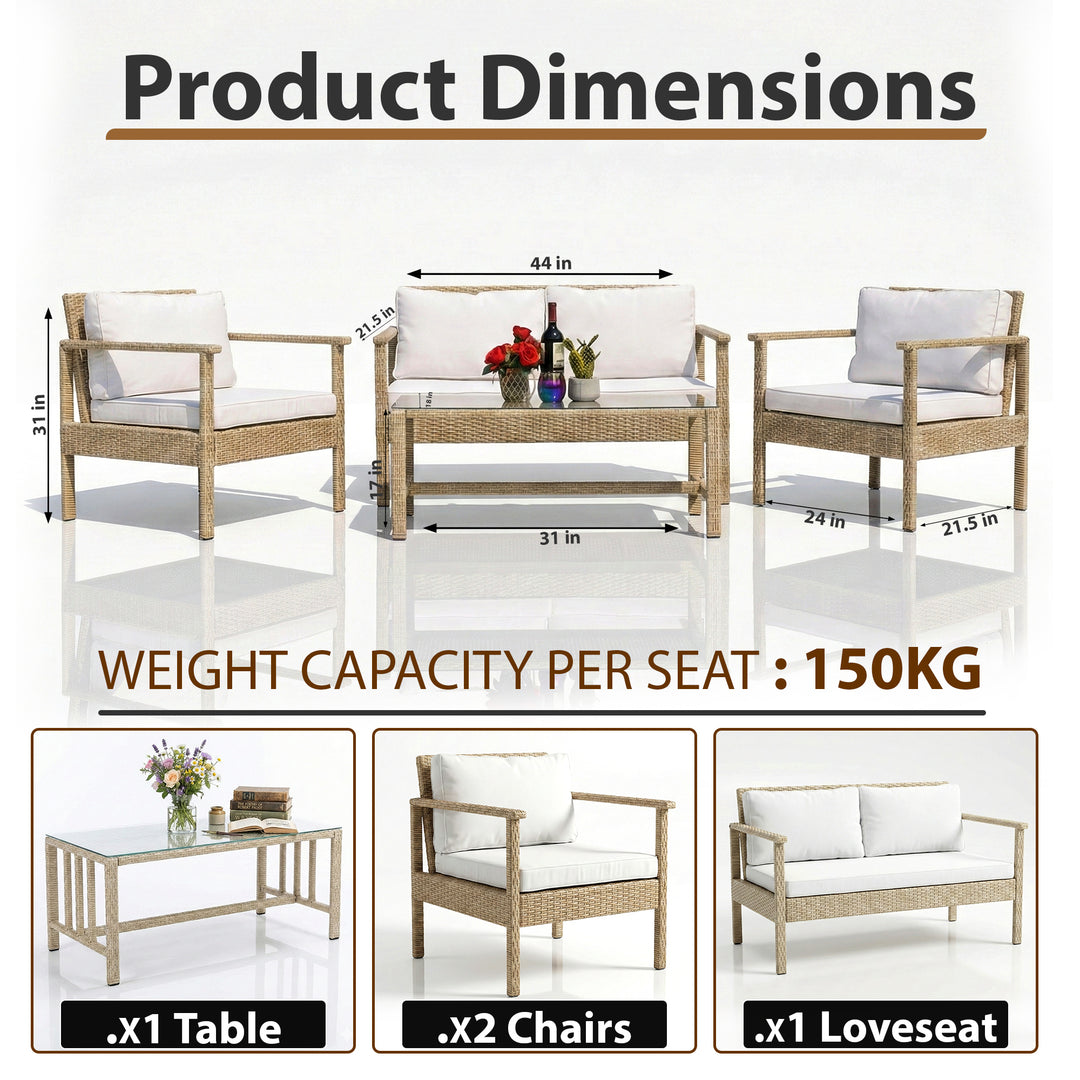 Mesa Outdoor Garden Balcony Sofa Set 2 Seater , 2 Single Seater 1 Center Table Set (Cream)