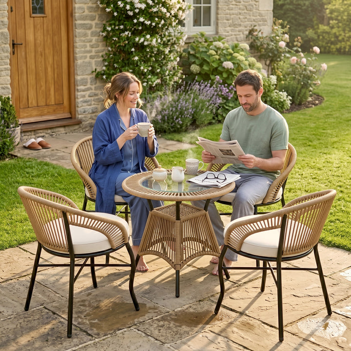 Hilux Outdoor Patio Seating Set 4 Chairs and 1 Table Set Braided & Rope