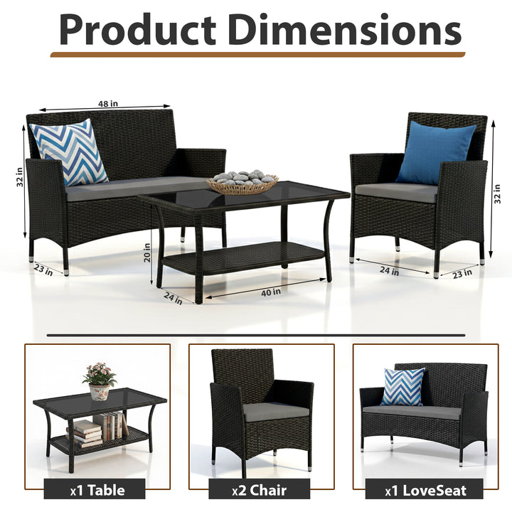 Elix Outdoor Sofa Set 2 Seater , 2 Single seater and 1 Center Table Set (Black)