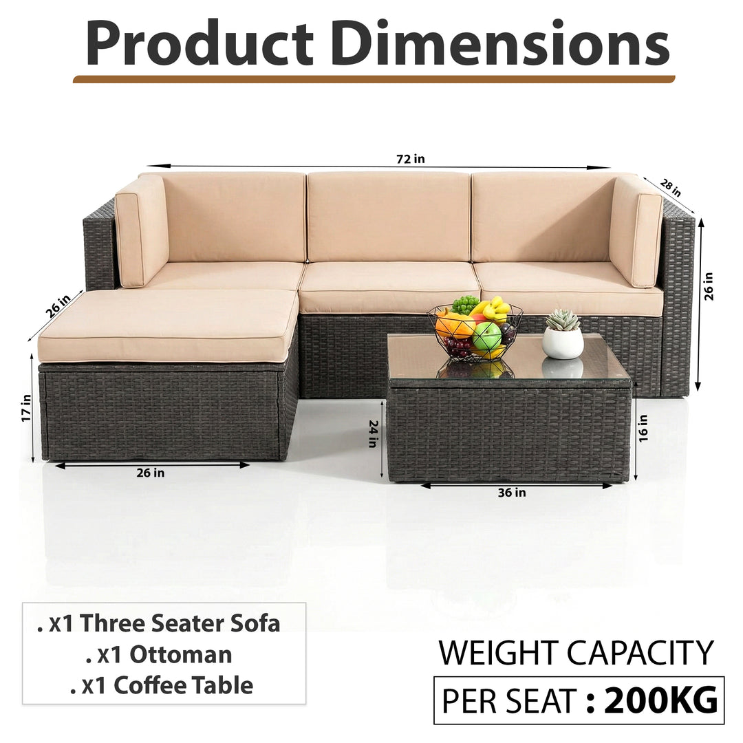 Ment Outdoor Sofa Set 4 Seater and 1 Center Table Set (Black)