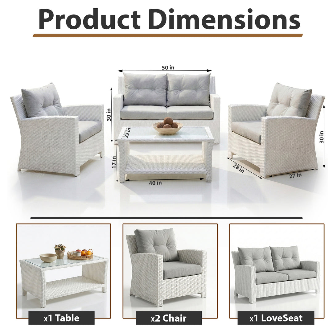 Adara Outdoor Sofa Set 2 Seater, 2 Single seater and 1 Center Table (White)