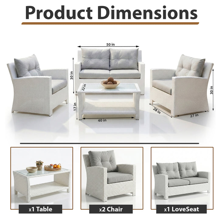 Adara Outdoor Sofa Set 2 Seater, 2 Single seater and 1 Center Table (White)